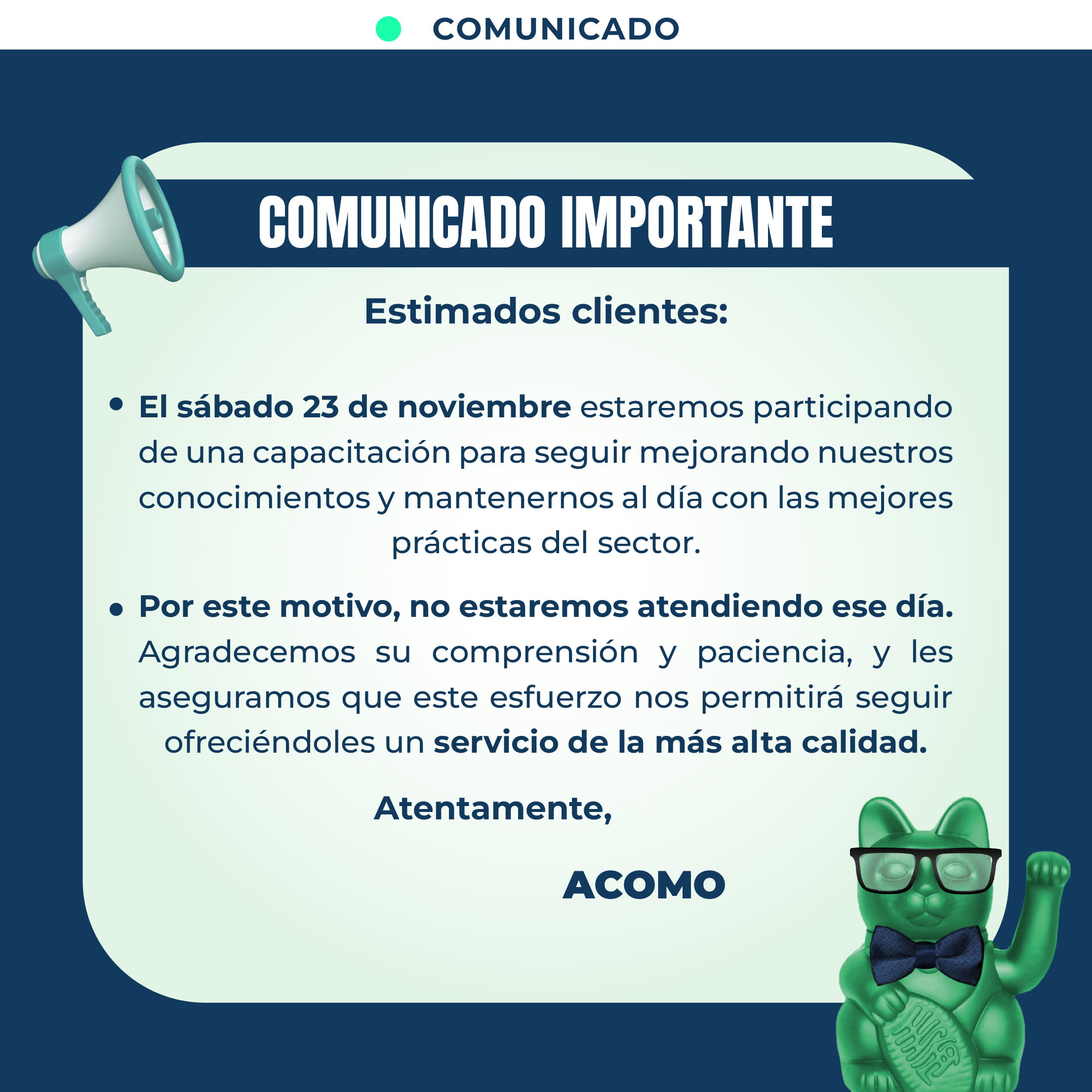 ACOMO - Horario de atención - Feriado